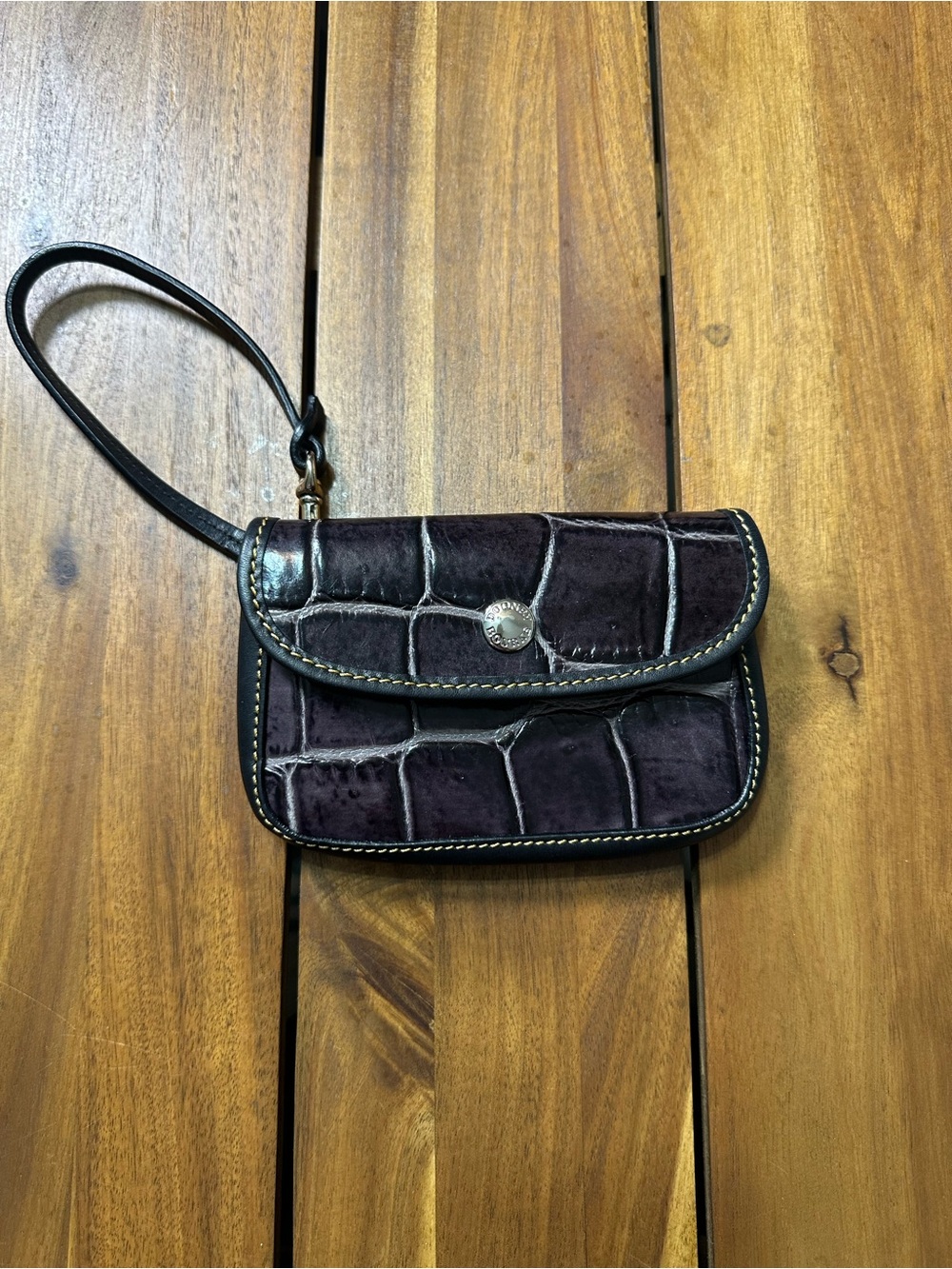Dooney & Bourke Nile Collection Plum Croc-Embossed Wristlet